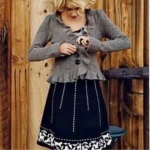 Anthropologie Lithe Parade of Animals Black Cotton Skirt, Sz 2